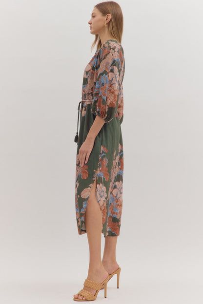  Delaney Floral Print Dress, Olive