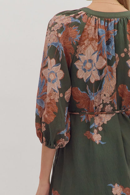  Delaney Floral Print Dress, Olive