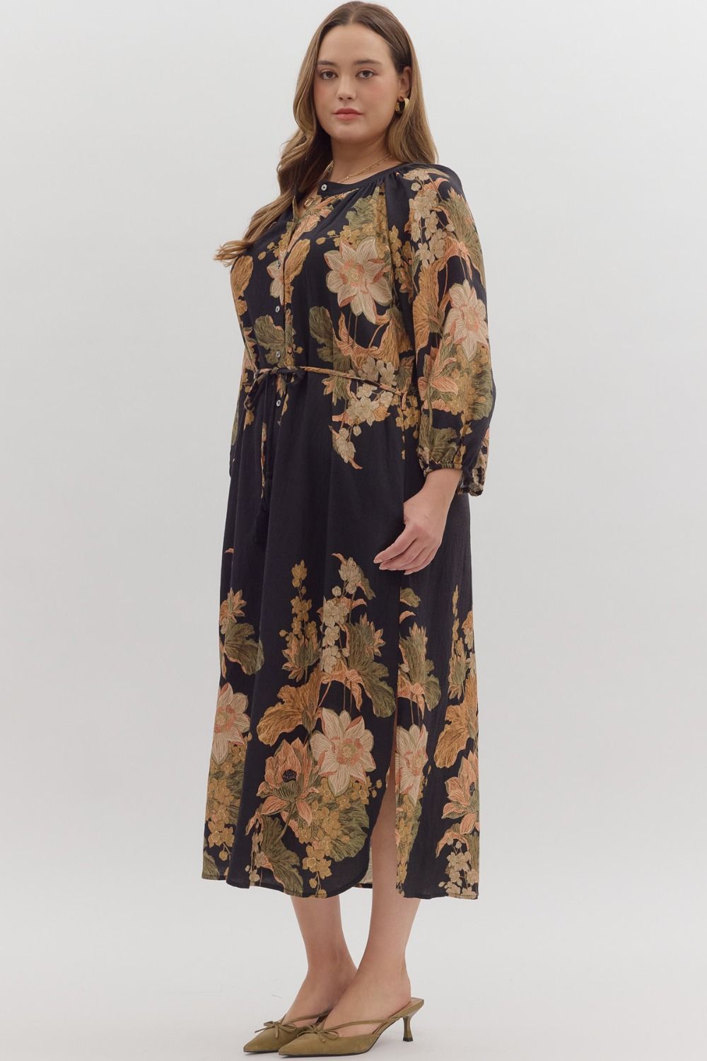  Delaney Floral Print Dress, Black | Plus Size