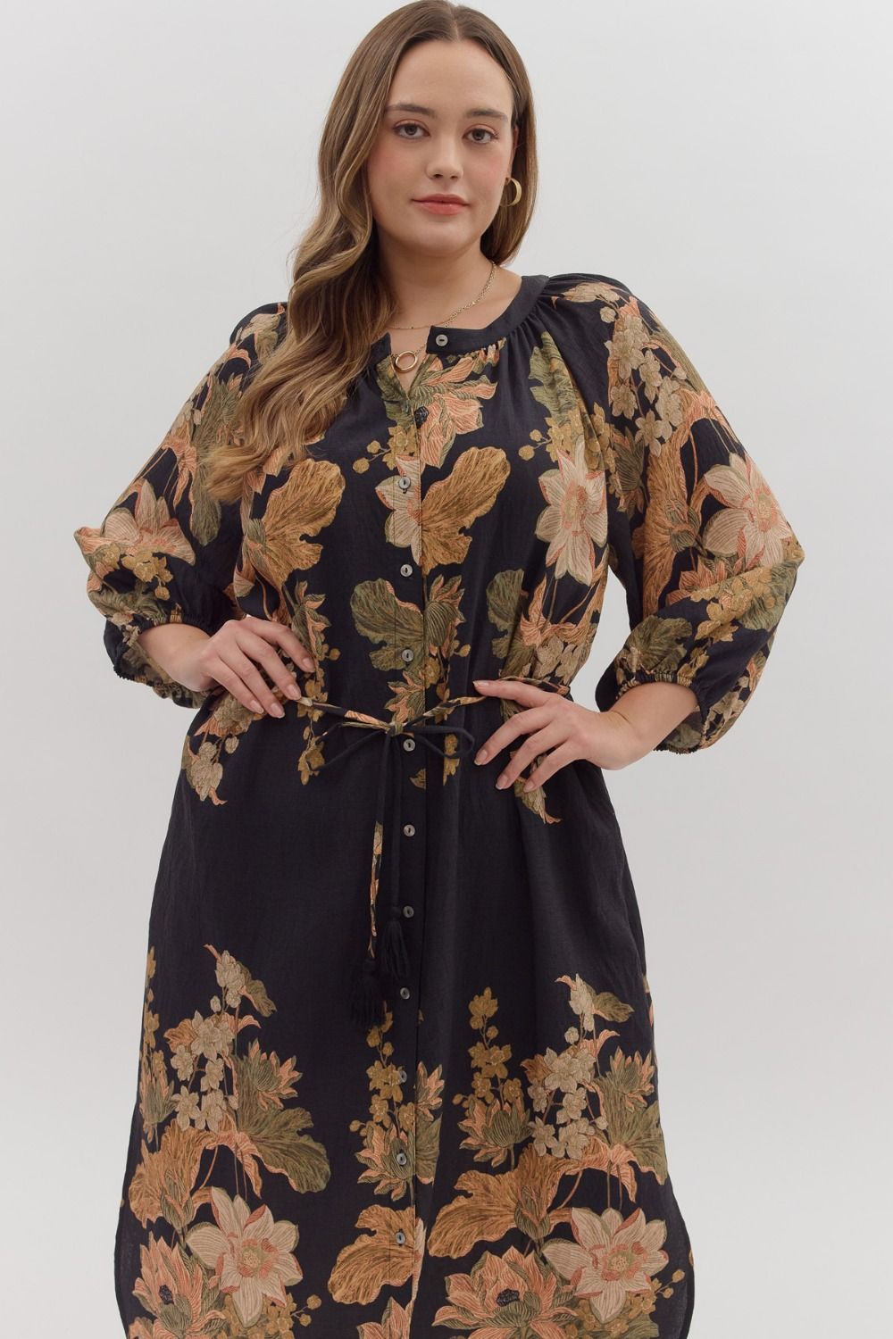  Delaney Floral Print Dress, Black | Plus Size