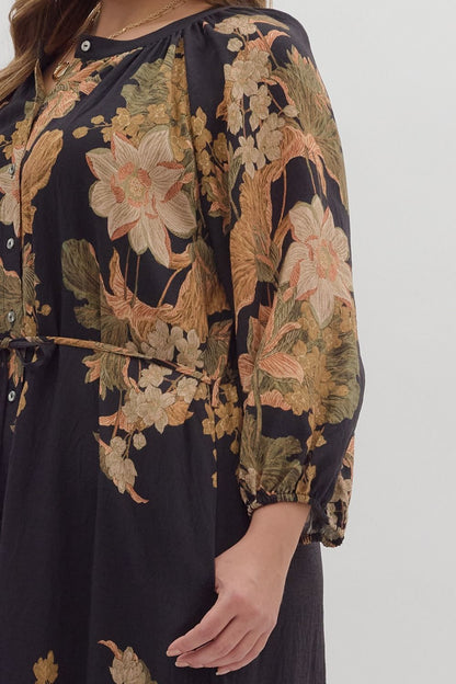  Delaney Floral Print Dress, Black | Plus Size