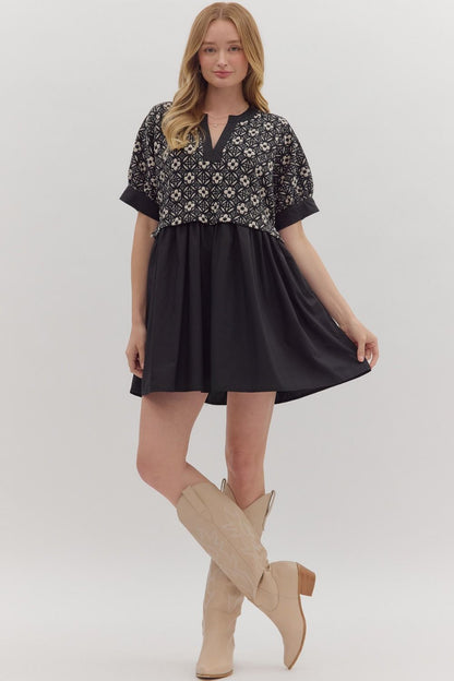  Elliana Mix Media Peplum Dress, Black