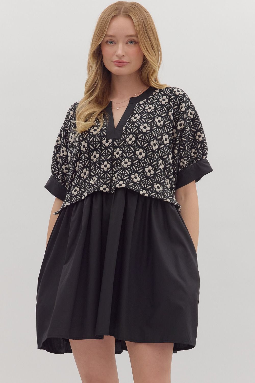  Elliana Mix Media Peplum Dress, Black