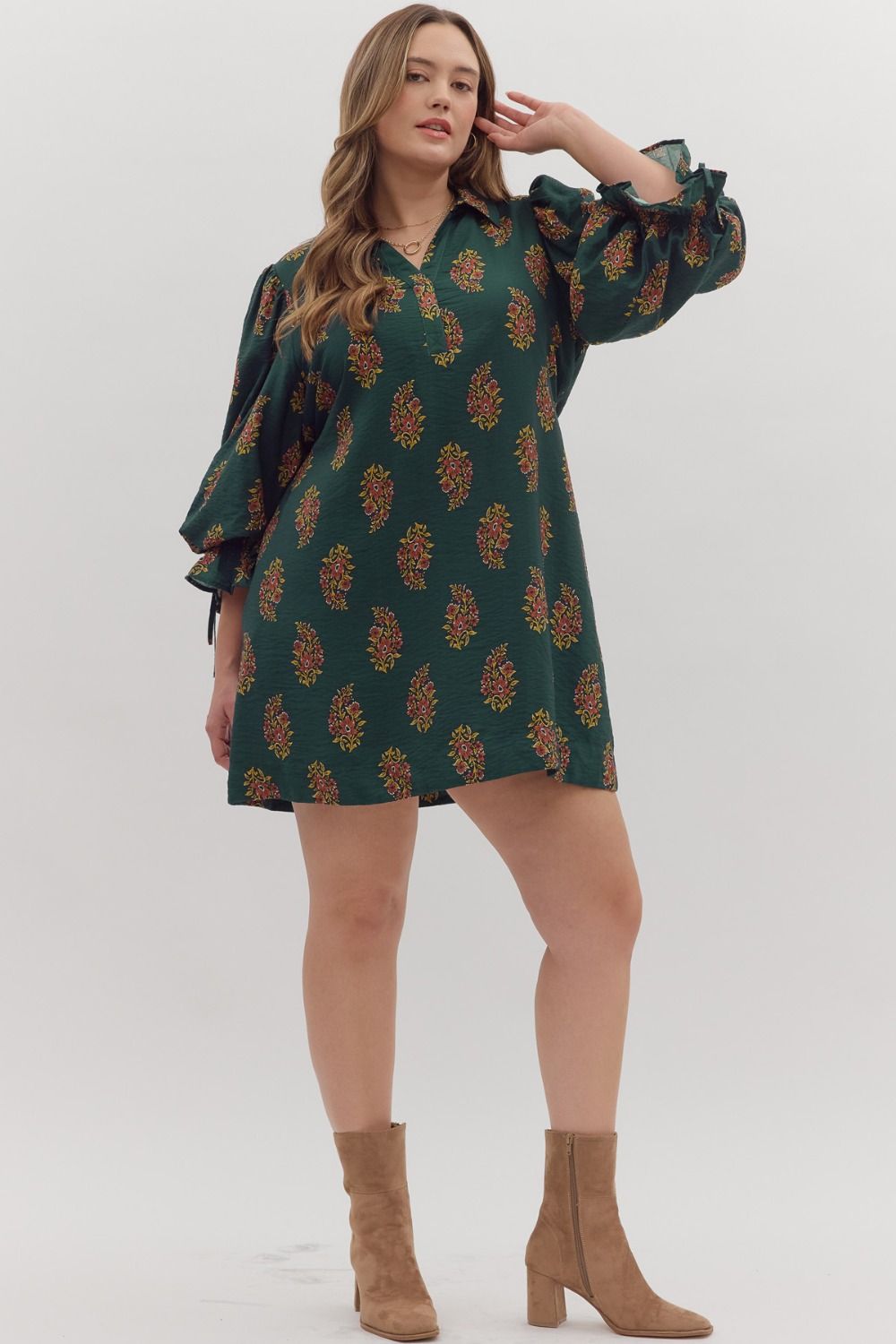  Parry Half Sleeve Mini Dress, Hunter Green | Plus Size