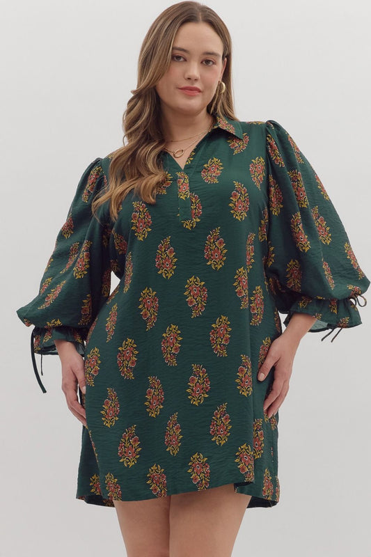  Parry Half Sleeve Mini Dress, Hunter Green | Plus Size