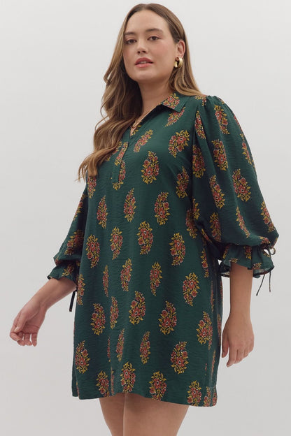  Parry Half Sleeve Mini Dress, Hunter Green | Plus Size