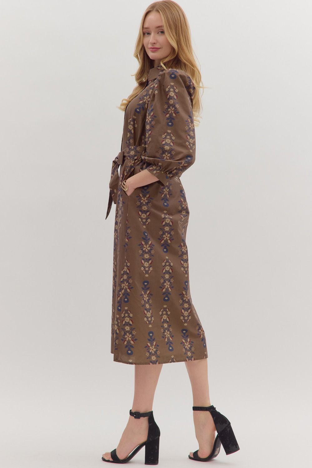  Kara Floral Midi Dress, Brown