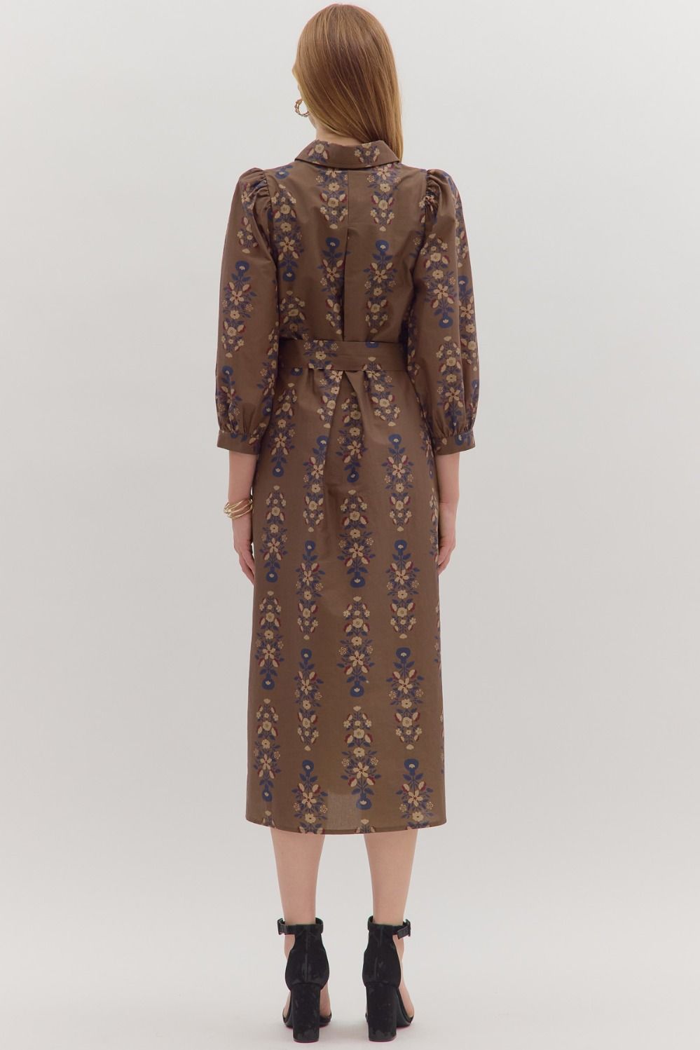  Kara Floral Midi Dress, Brown