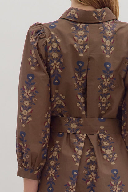  Kara Floral Midi Dress, Brown