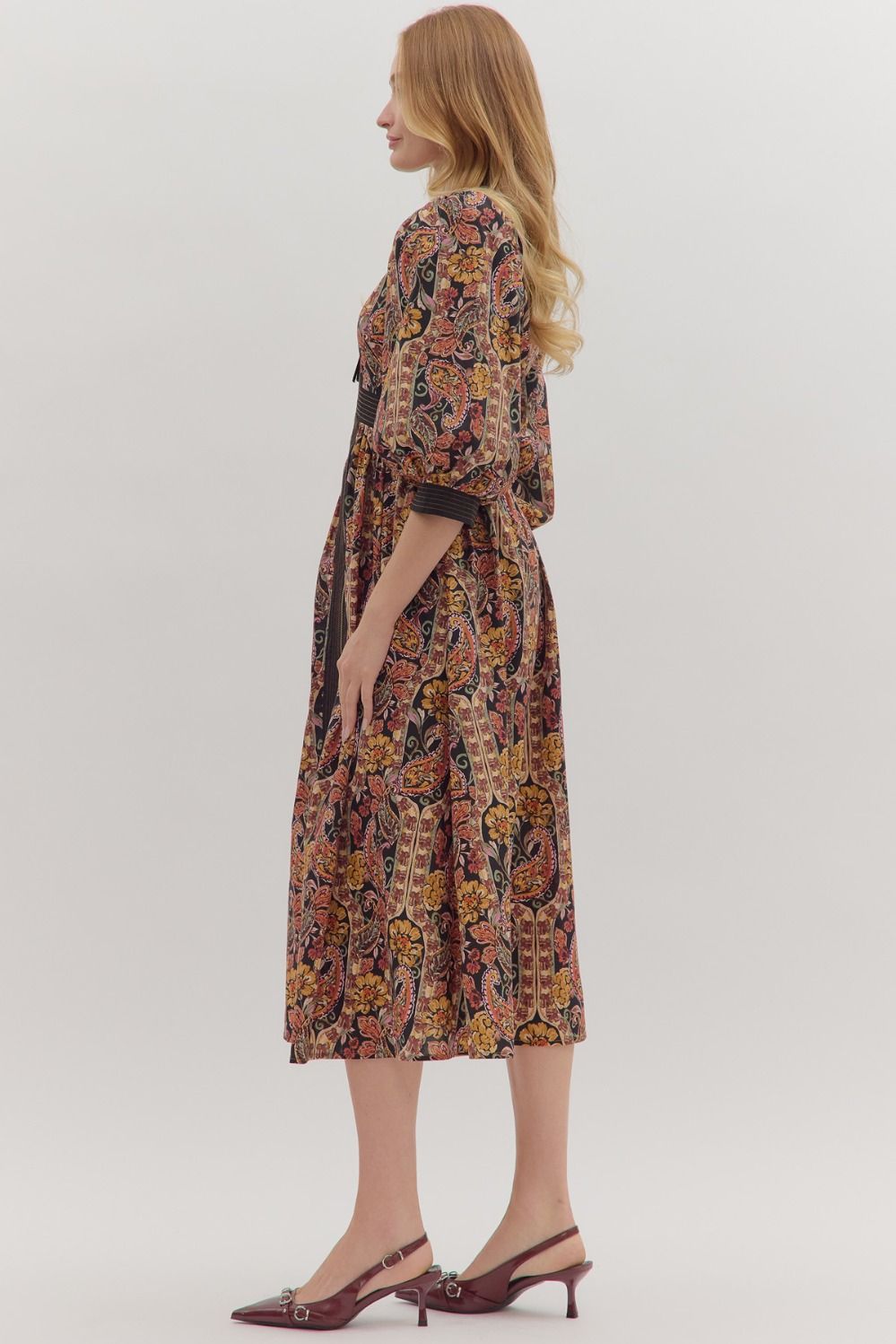  Eleanor Paisley Midi Dress, Black
