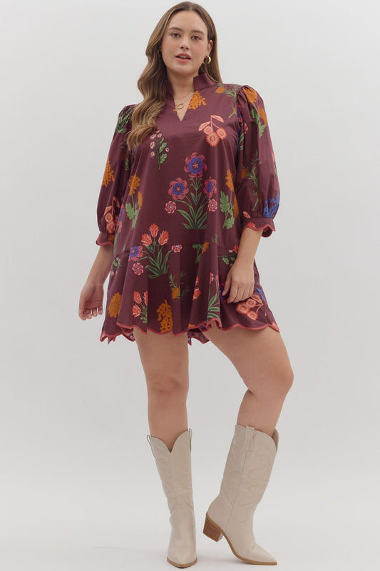  Mindi Scallop Hem Mini Dress, Plum | Plus Size