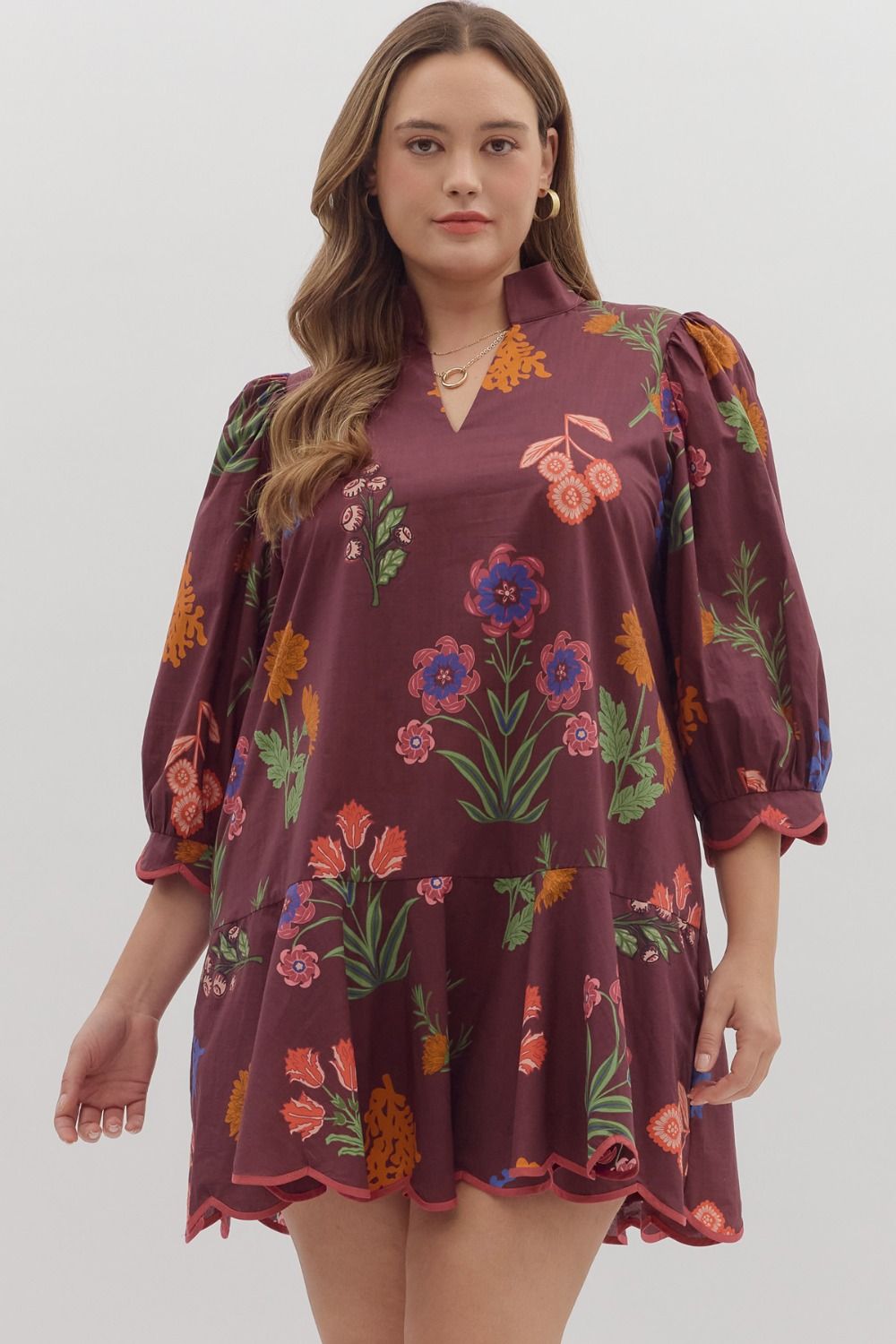  Mindi Scallop Hem Mini Dress, Plum | Plus Size