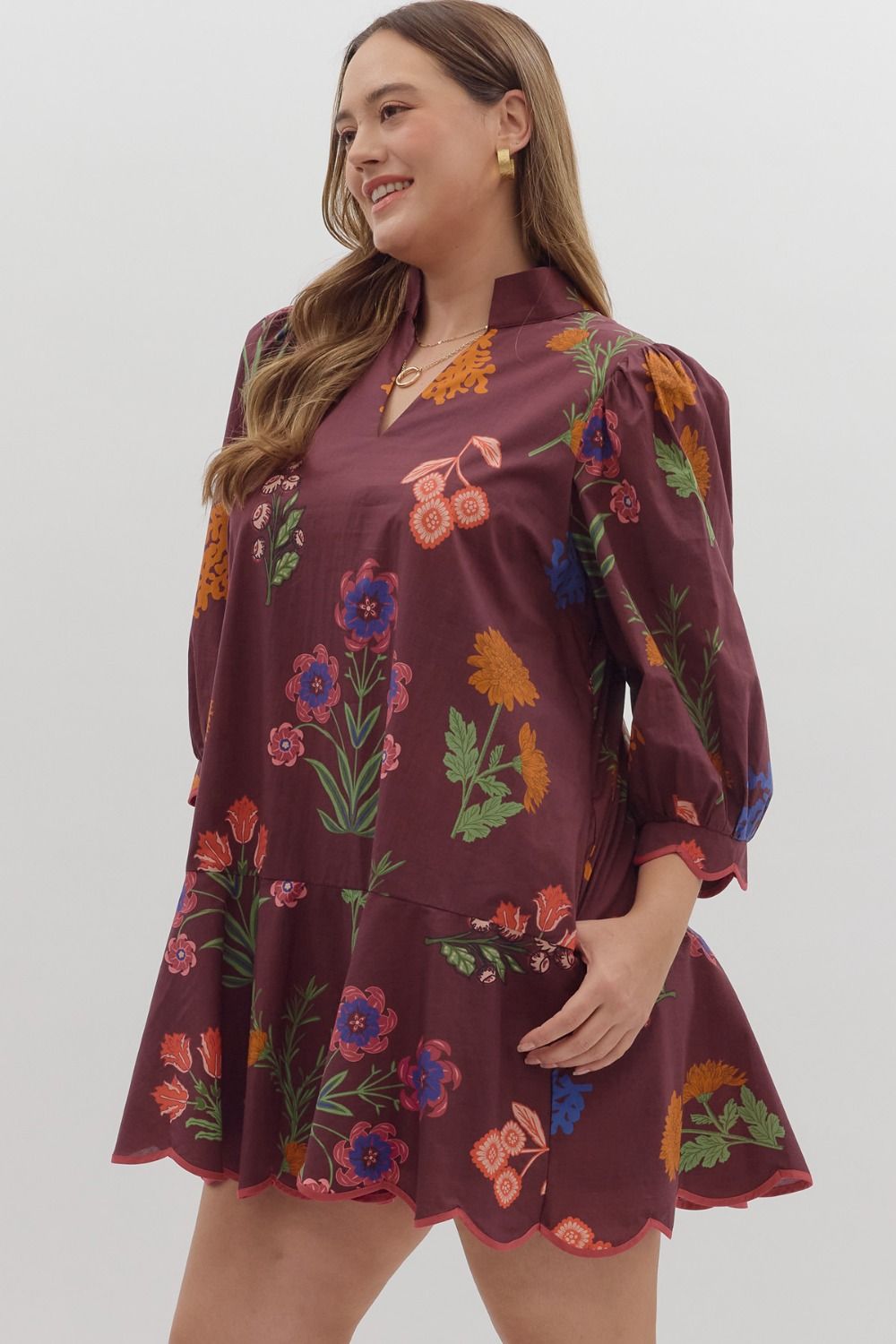  Mindi Scallop Hem Mini Dress, Plum | Plus Size