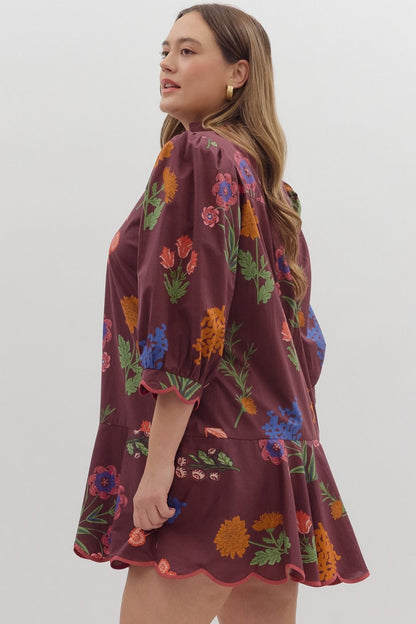  Mindi Scallop Hem Mini Dress, Plum | Plus Size