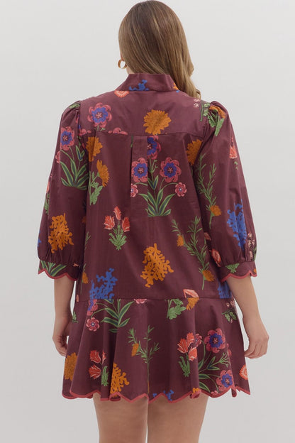  Mindi Scallop Hem Mini Dress, Plum | Plus Size