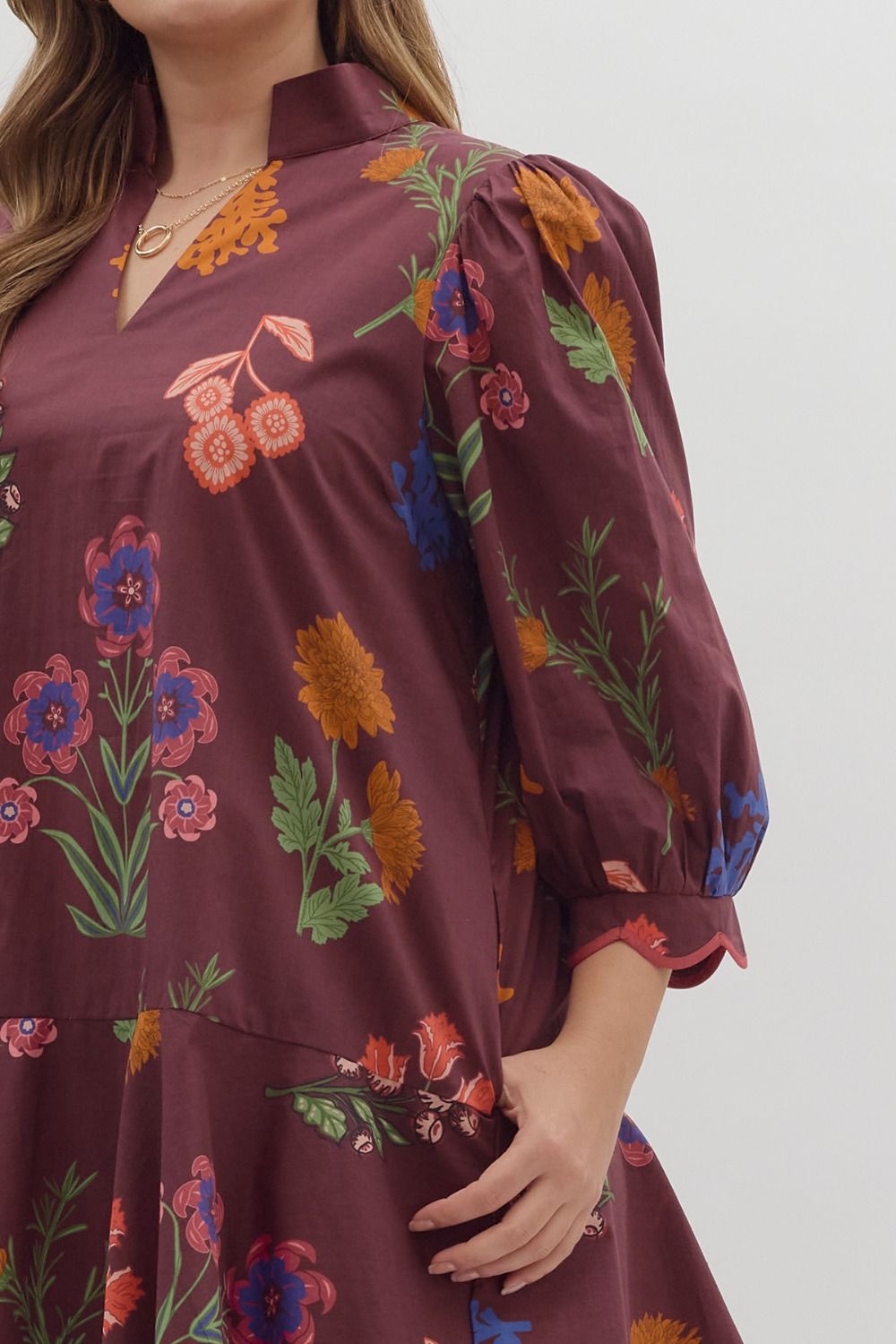  Mindi Scallop Hem Mini Dress, Plum | Plus Size