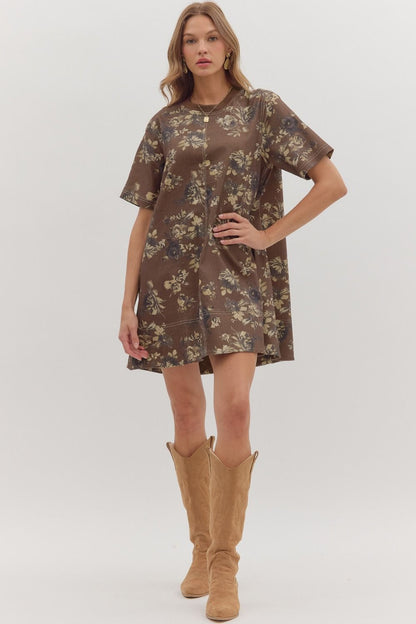  Tilly Floral Mini Dress, Brown