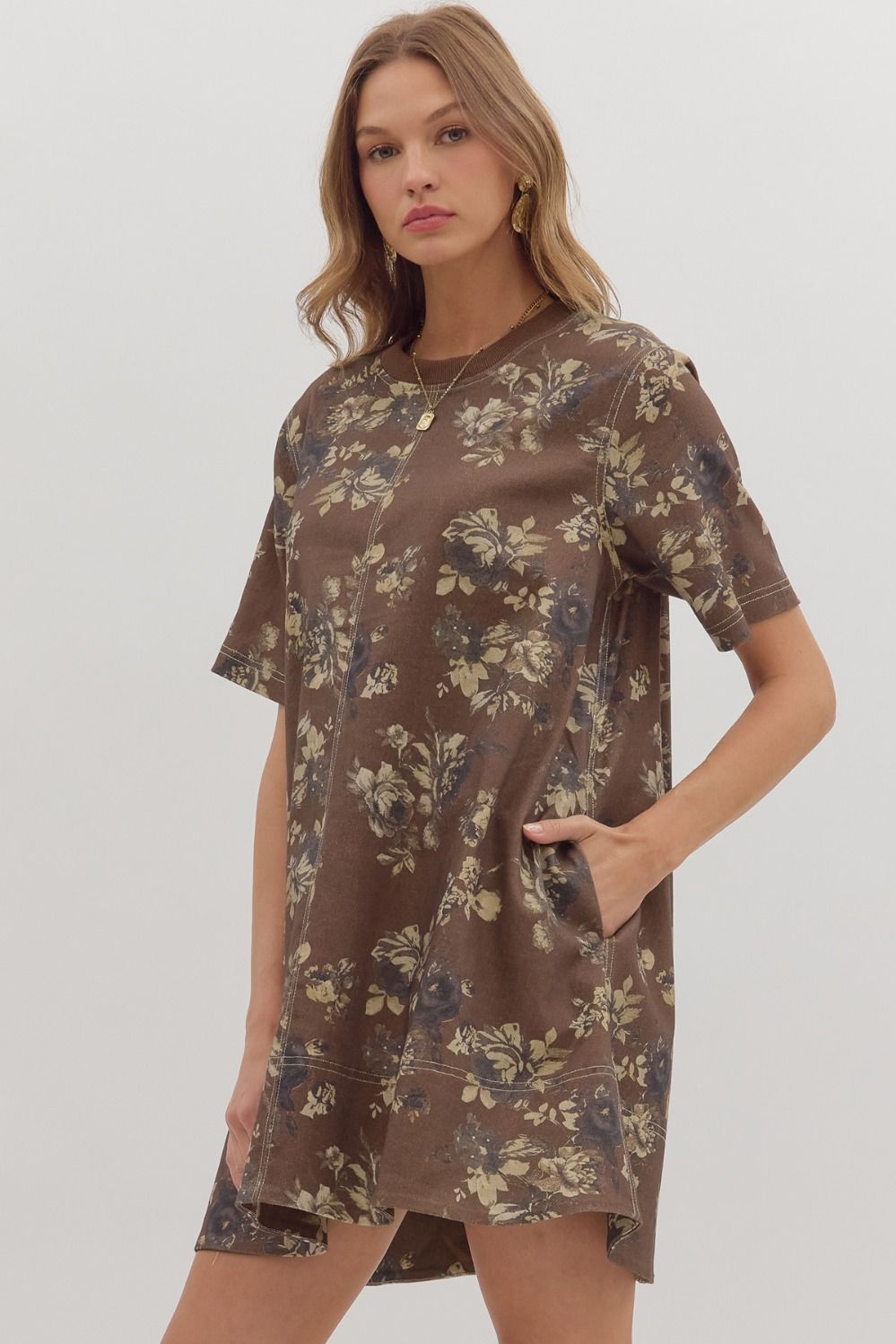  Tilly Floral Mini Dress, Brown