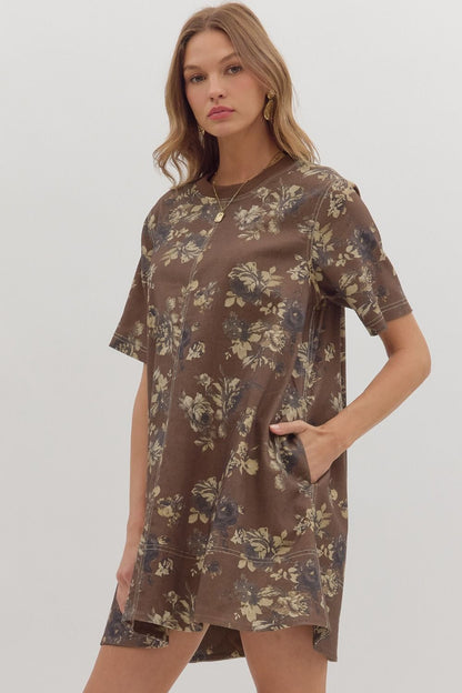  Tilly Floral Mini Dress, Brown