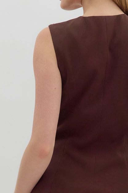  Geraldine Solid Button Down Romper, Chocolate