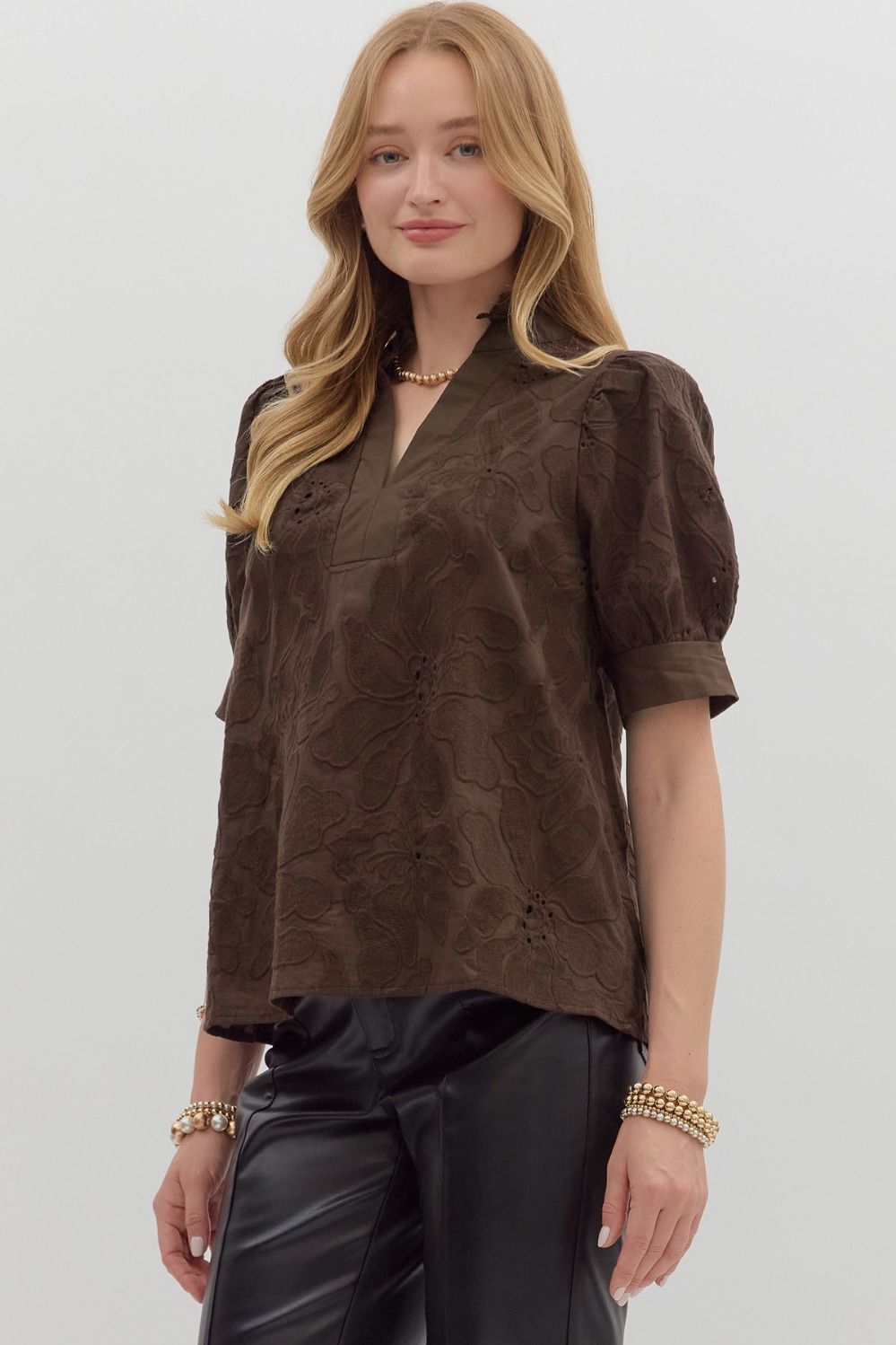  Georgia Floral Embroidered Blouse, Brown