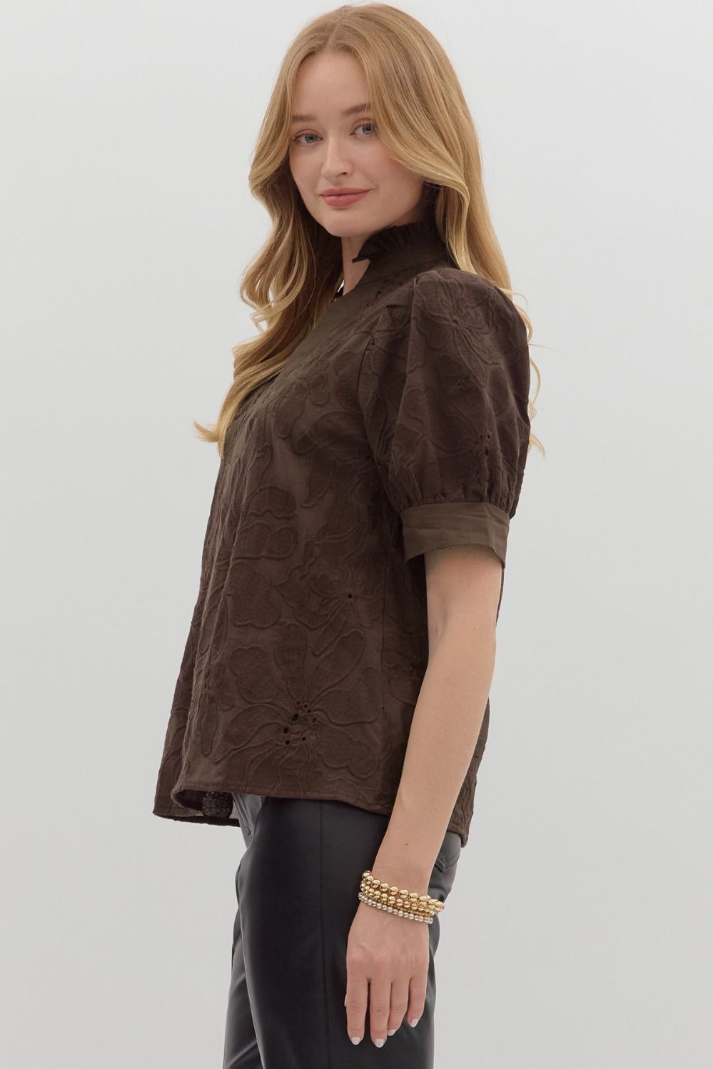  Georgia Floral Embroidered Blouse, Brown