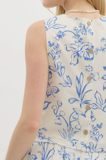  Brynn Floral Sleeveless Top, Cream Blue
