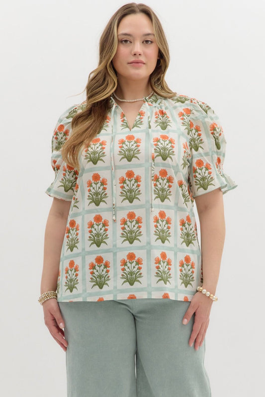  Liv Floral Ruffle Finish Top, Orange | Extended Sizes