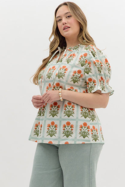  Liv Floral Ruffle Finish Top, Orange | Extended Sizes