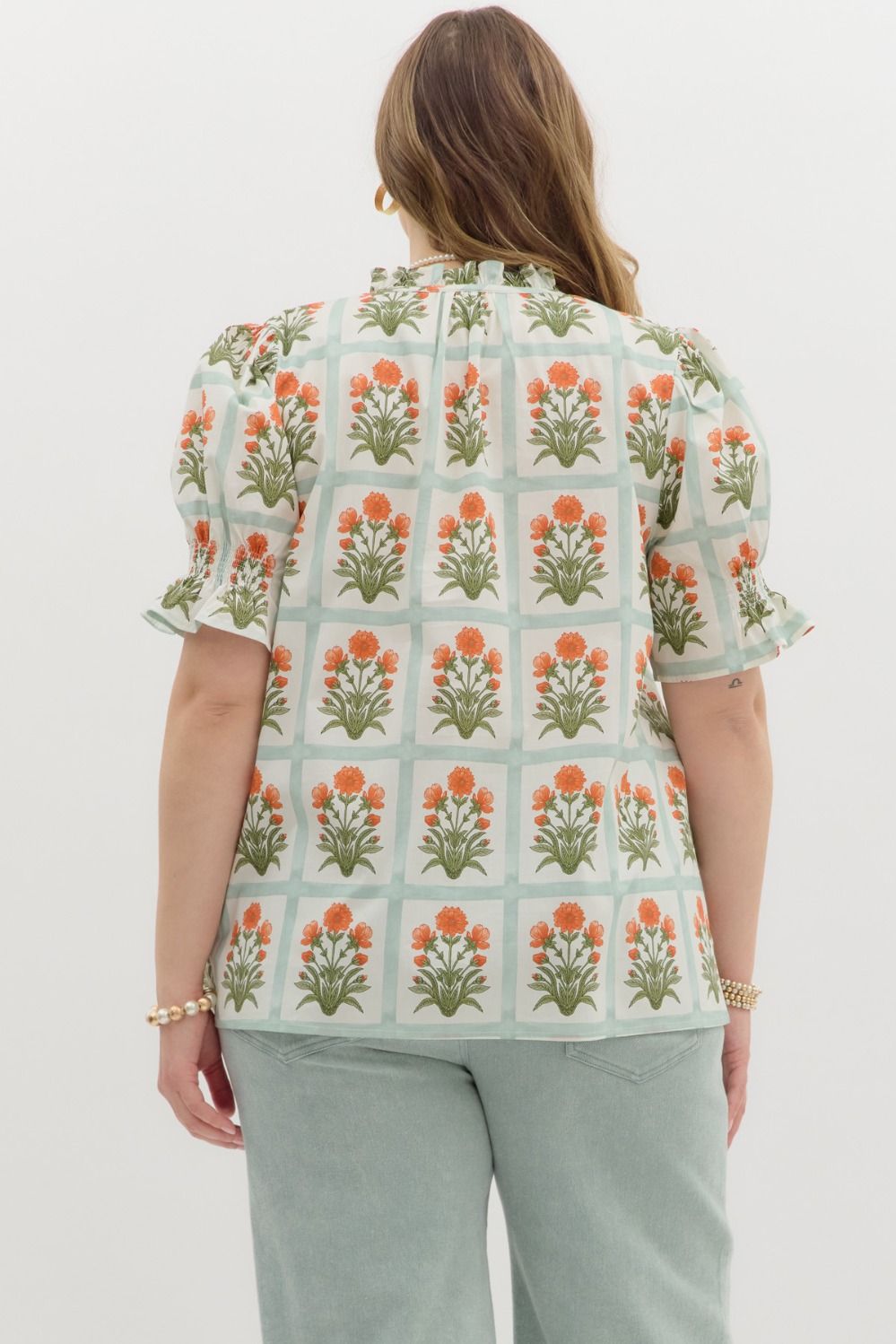  Liv Floral Ruffle Finish Top, Orange | Extended Sizes