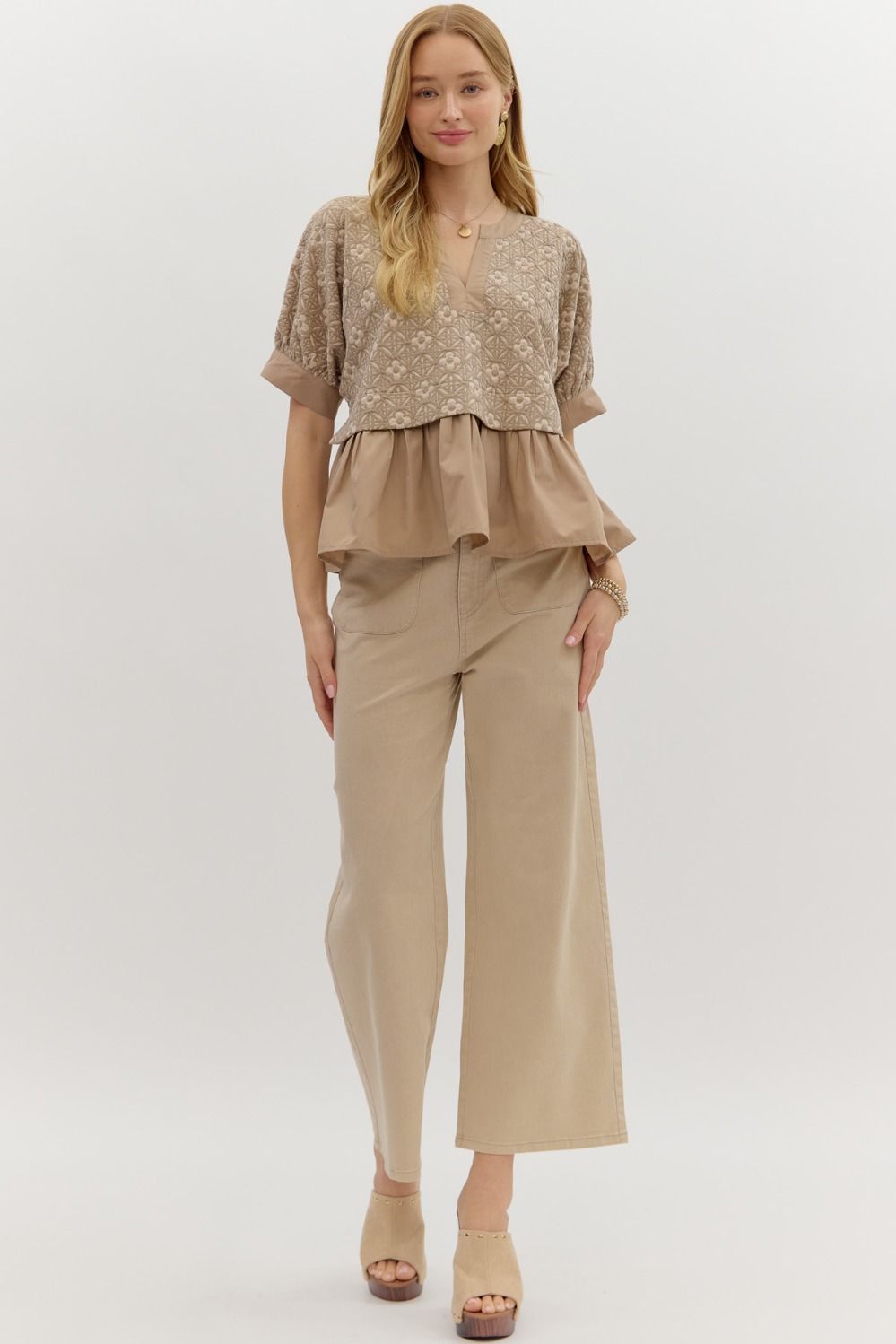  Harriet Mix Media Peplum Top, Mocha