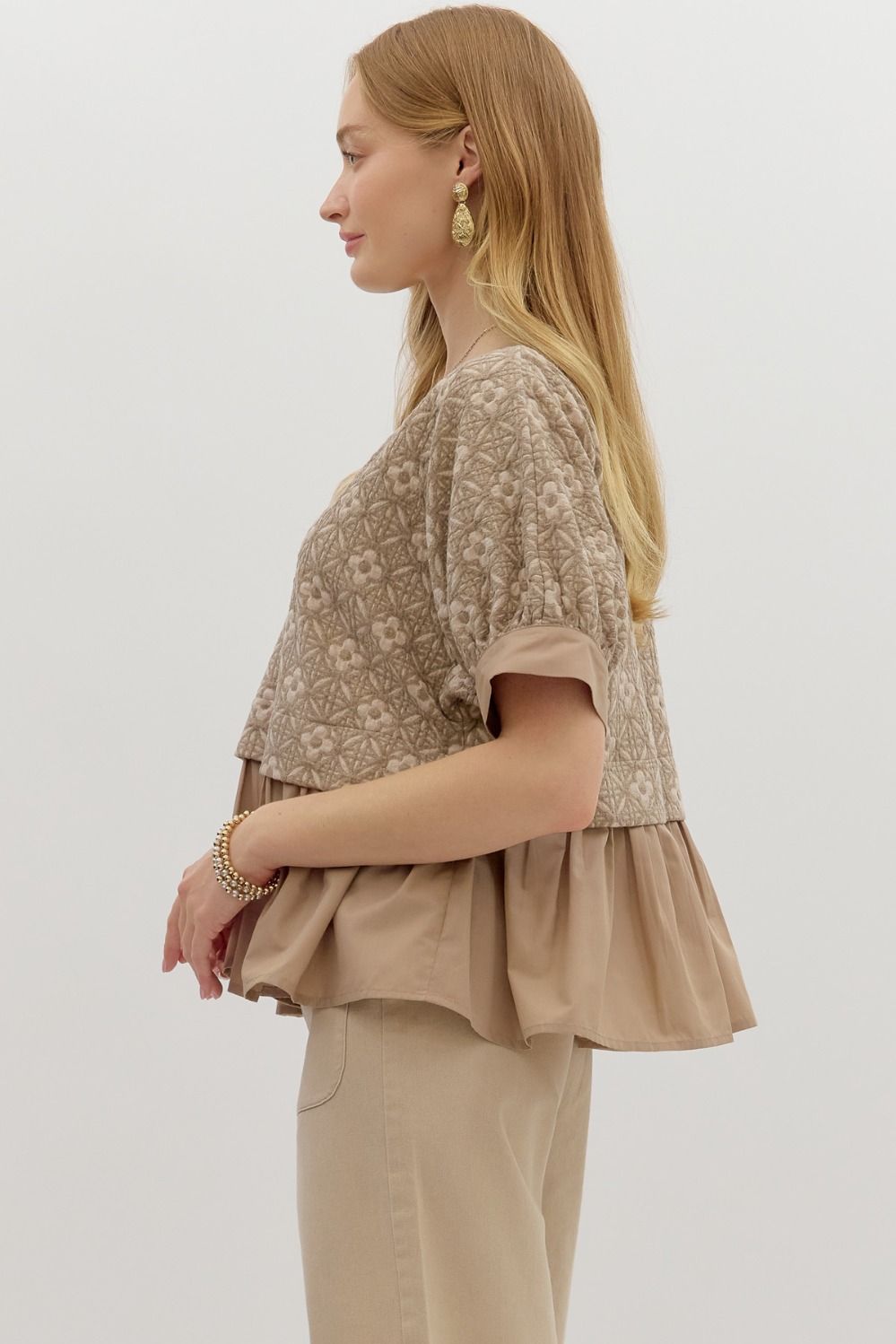  Harriet Mix Media Peplum Top, Mocha