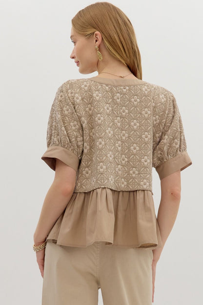  Harriet Mix Media Peplum Top, Mocha