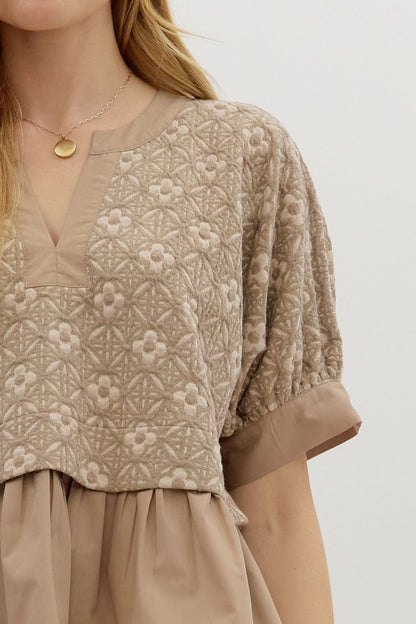  Harriet Mix Media Peplum Top, Mocha
