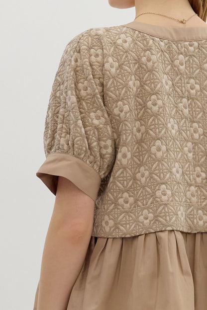  Harriet Mix Media Peplum Top, Mocha