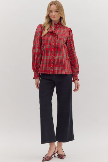  Carrie Plaid Blouse, Red