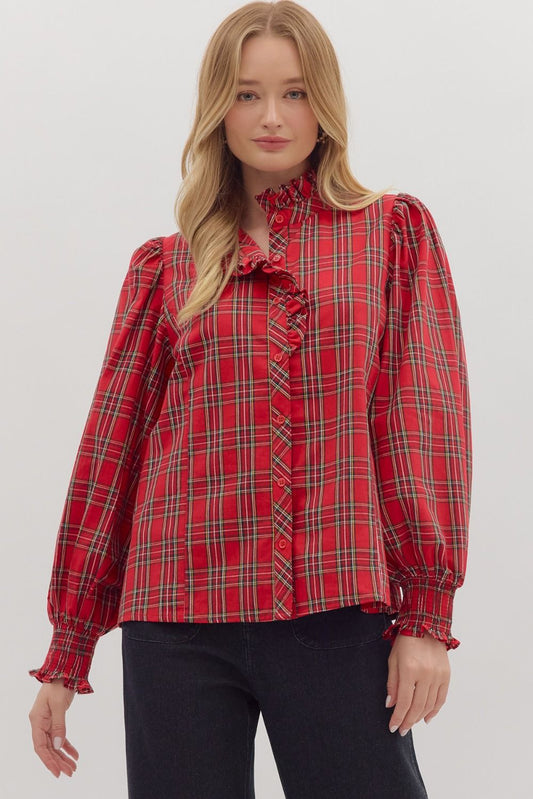  Carrie Plaid Blouse, Red