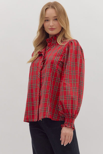  Carrie Plaid Blouse, Red