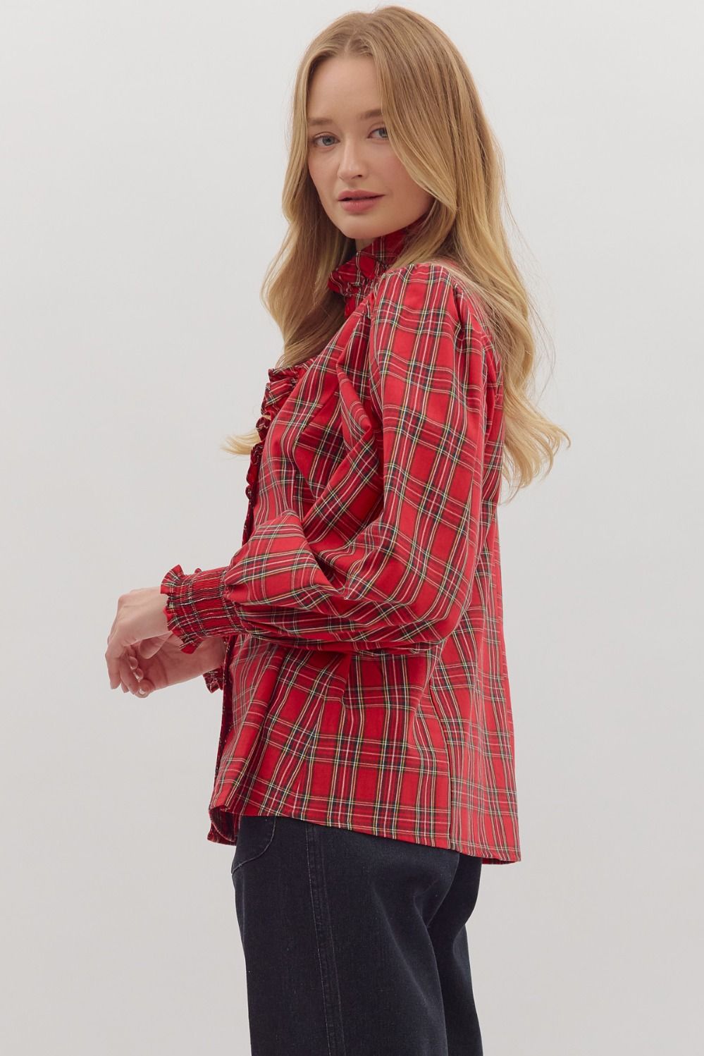 Carrie Plaid Blouse, Red