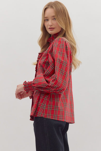  Carrie Plaid Blouse, Red