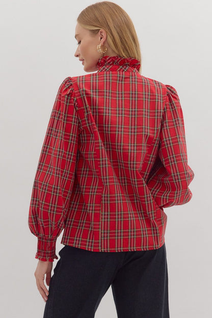  Carrie Plaid Blouse, Red