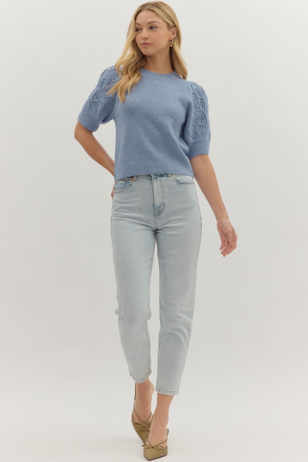  Cadence Puff Sleeve Sweater, Blue