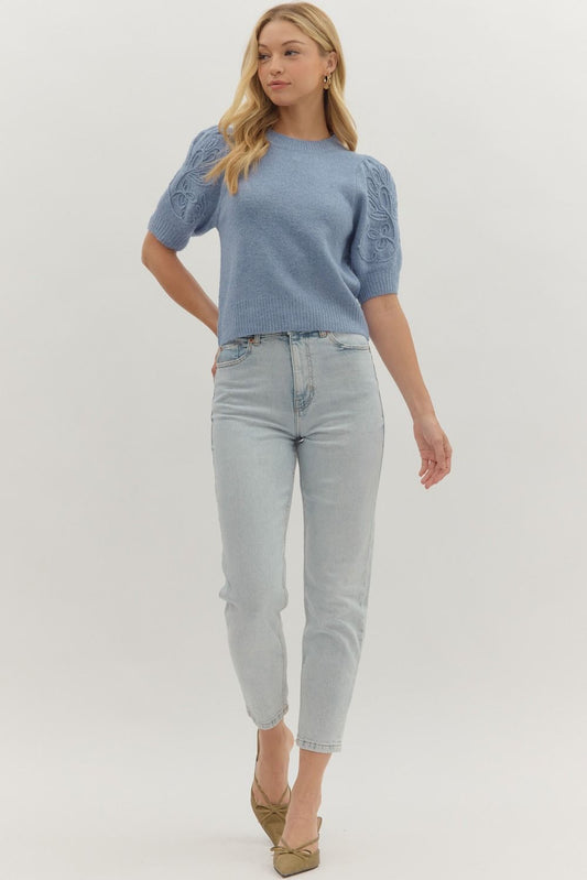  Cadence Puff Sleeve Sweater, Blue