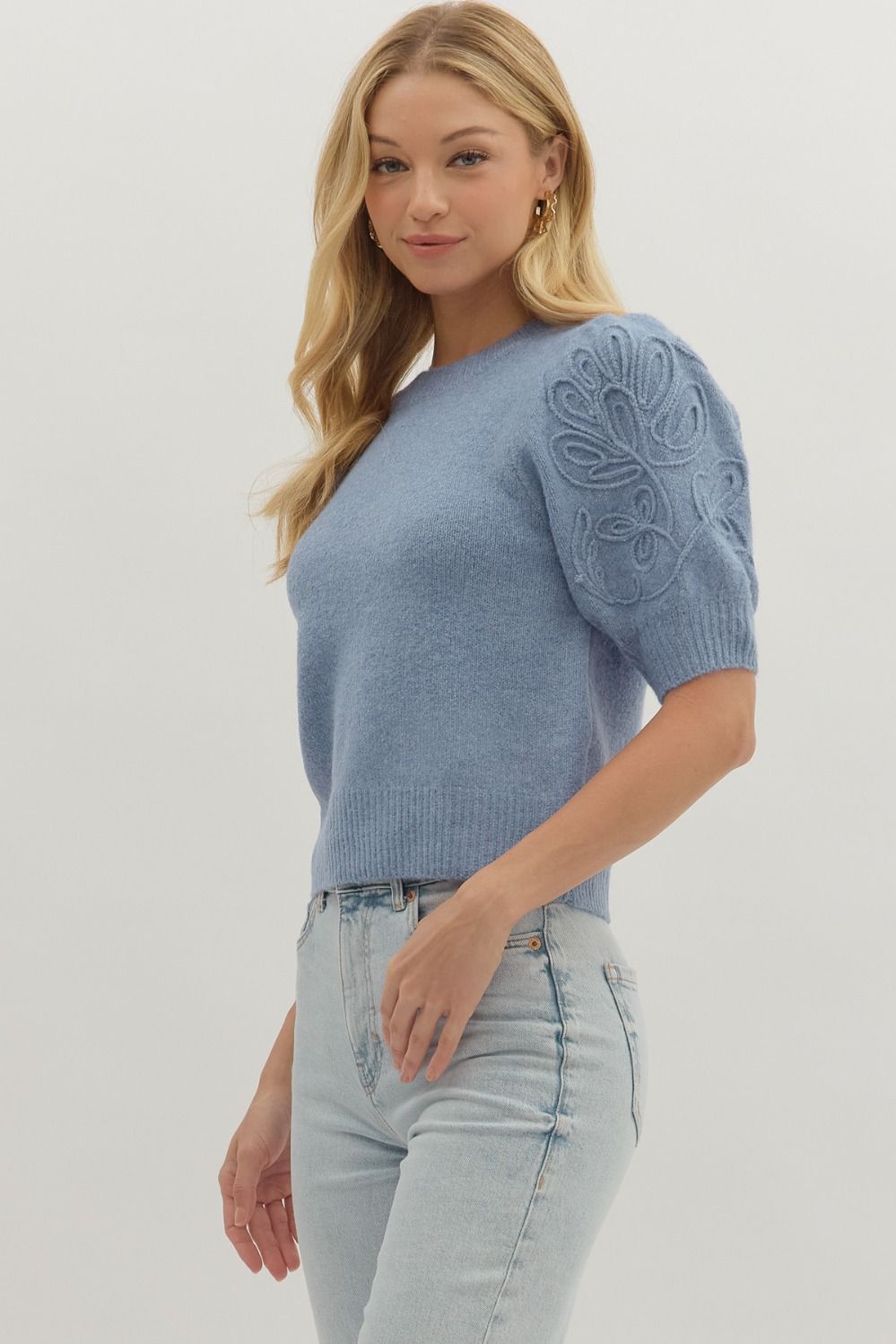  Cadence Puff Sleeve Sweater, Blue