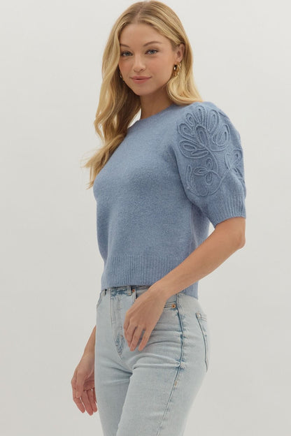  Cadence Puff Sleeve Sweater, Blue