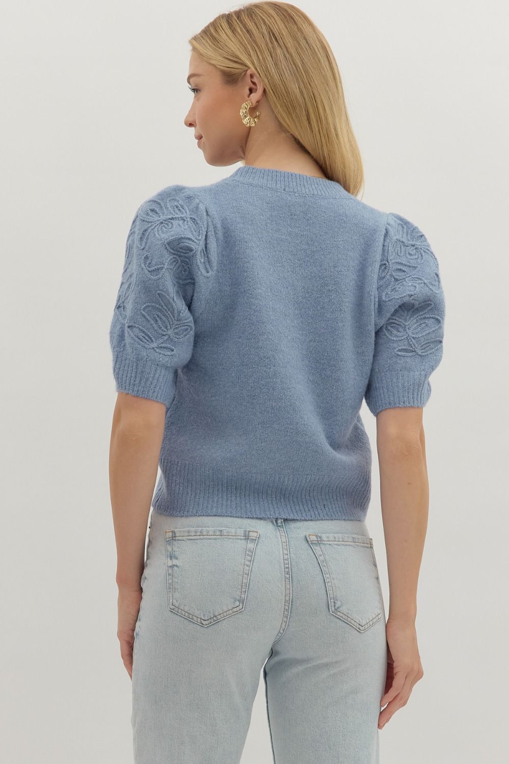  Cadence Puff Sleeve Sweater, Blue