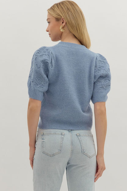  Cadence Puff Sleeve Sweater, Blue