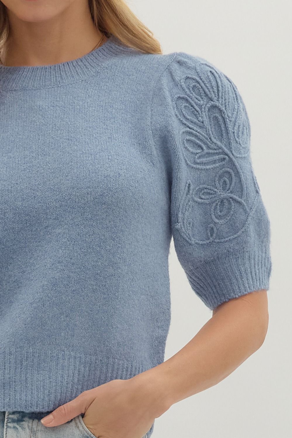  Cadence Puff Sleeve Sweater, Blue