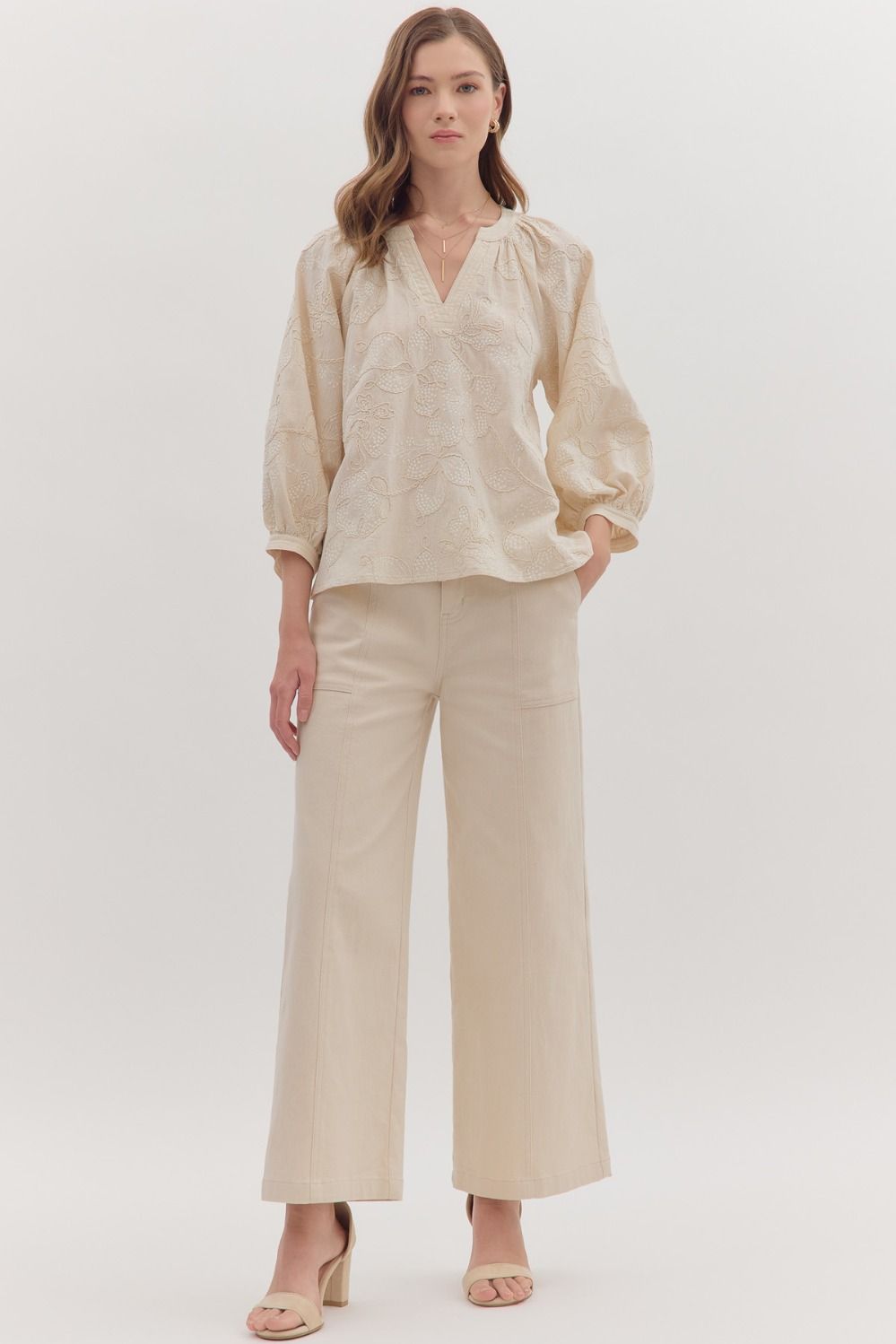  Brenna Embroidered Top, Ecru