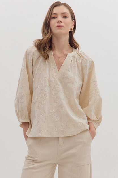  Brenna Embroidered Top, Ecru